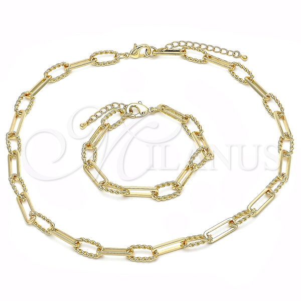 Collar y Pulsera 06.415.0003 Oro Laminado, Diseño de Torcido, Pulido, Tono Dorado