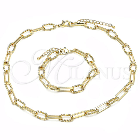 Collar y Pulsera 06.415.0003 Oro Laminado, Diseño de Torcido, Pulido, Tono Dorado
