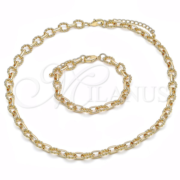 Collar y Pulsera 06.415.0004 Oro Laminado, Diseño de Torcido, Pulido, Tono Dorado