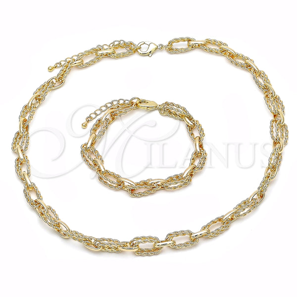 Collar y Pulsera 06.415.0005 Oro Laminado, Diseño de Torcido, Pulido, Tono Dorado