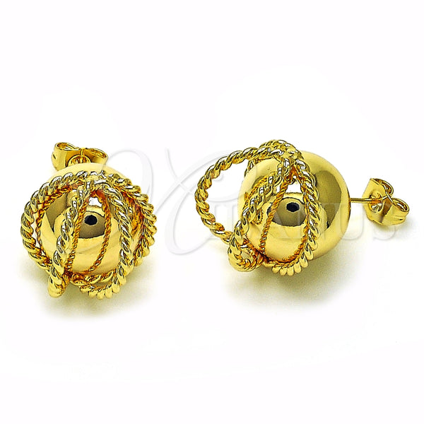 Arete Dormilona 02.195.0278 Oro Laminado, Diseño de Bola y Torcido, Pulido, Tono Dorado