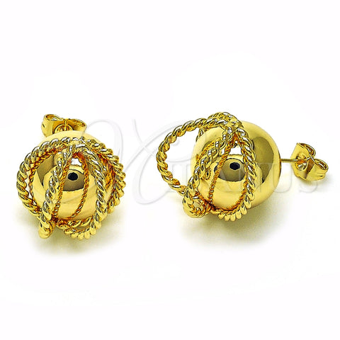 Arete Dormilona 02.195.0278 Oro Laminado, Diseño de Bola y Torcido, Pulido, Tono Dorado