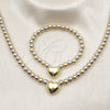 Collar y Pulsera 06.341.0008 Oro Laminado, Diseño de Corazón y Bola, Pulido, Dos Tonos