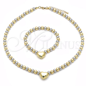Collar y Pulsera 06.341.0008 Oro Laminado, Diseño de Corazón y Bola, Pulido, Dos Tonos