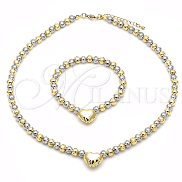 Collar y Pulsera 06.341.0008 Oro Laminado, Diseño de Corazón y Bola, Pulido, Dos Tonos