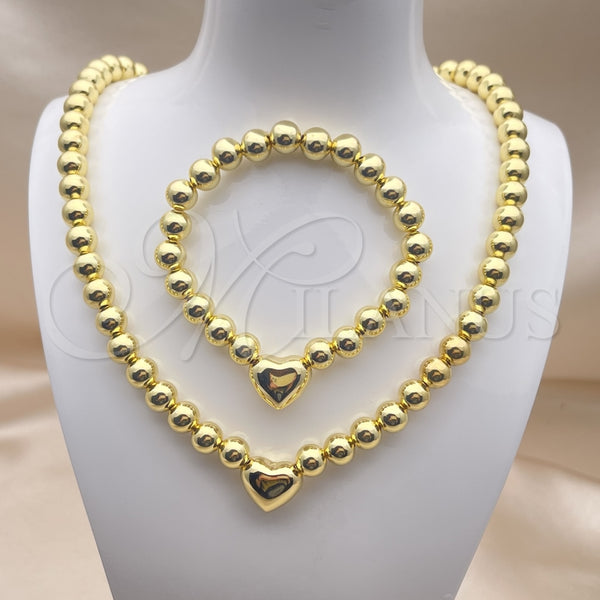 Collar y Pulsera 06.341.0009 Oro Laminado, Diseño de Corazón y Bola, Pulido, Tono Dorado