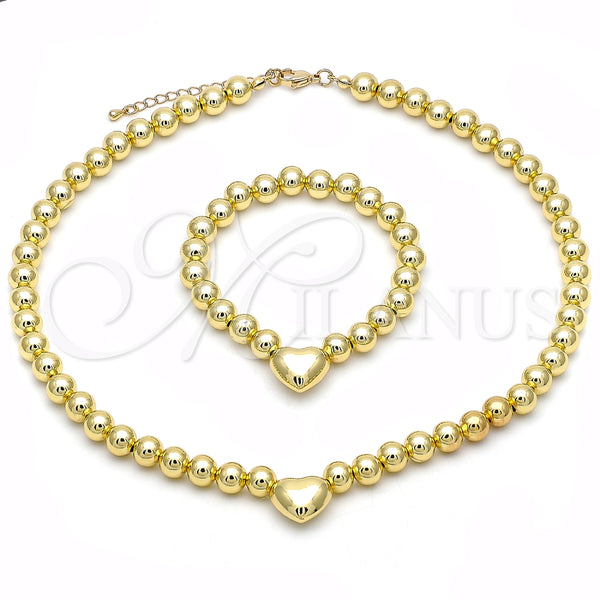Collar y Pulsera 06.341.0009 Oro Laminado, Diseño de Corazón y Bola, Pulido, Tono Dorado