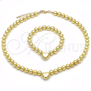 Collar y Pulsera 06.341.0009 Oro Laminado, Diseño de Corazón y Bola, Pulido, Tono Dorado