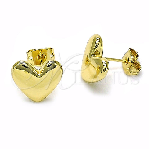 Arete Dormilona 02.213.0623 Oro Laminado, Diseño de Corazón, Pulido, Tono Dorado