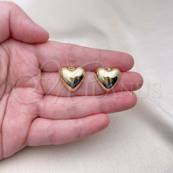 Arete Dormilona 02.213.0626 Oro Laminado, Diseño de Corazón, Pulido, Tono Dorado