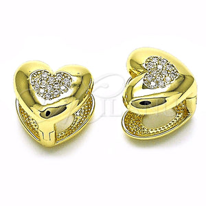 Argolla Huggie 02.213.0628.12 Oro Laminado, Diseño de Corazón, con Blanca Micro Pave, Pulido, Tono Dorado