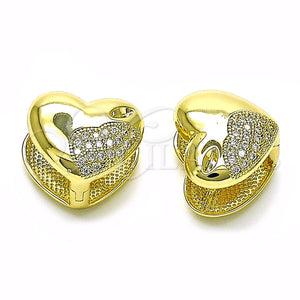 Arete Dormilona 02.213.0629.12 Oro Laminado, Diseño de Corazón, con Blanca Micro Pave, Pulido, Tono Dorado