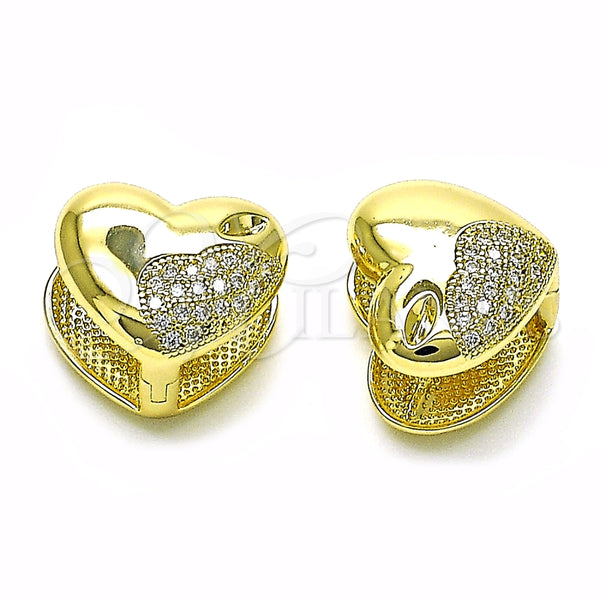 Arete Dormilona 02.213.0629.12 Oro Laminado, Diseño de Corazón, con Blanca Micro Pave, Pulido, Tono Dorado