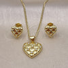 Juego de Arete y Dije de Adulto 10.156.0486 Oro Laminado, Diseño de Corazón, con Blanca Zirconia Cubica, Pulido, Tono Dorado