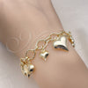 Pulsera de Dije 03.213.0255.07 Oro Laminado, Diseño de Corazón y Rolo, Pulido, Tono Dorado (Grosor 25 MM, 7 Pulgadas de Largo)