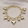 Pulsera de Dije 03.213.0255.07 Oro Laminado, Diseño de Corazón y Rolo, Pulido, Tono Dorado (Grosor 25 MM, 7 Pulgadas de Largo)