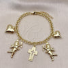 Pulsera de Dije 03.213.0258.07 Oro Laminado, Diseño de Rolo y Corazón, Pulido, Tono Dorado (Grosor 05 MM, 7 Pulgadas de Largo)