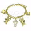 Pulsera de Dije 03.213.0258.07 Oro Laminado, Diseño de Rolo y Corazón, Pulido, Tono Dorado (Grosor 05 MM, 7 Pulgadas de Largo)
