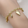 Pulsera de Dije 03.213.0259.07 Oro Laminado, Diseño de Corazón y Rolo, Pulido, Tono Dorado (05 MM Thickness, 7 Inches Length)