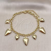 Pulsera de Dije 03.213.0259.07 Oro Laminado, Diseño de Corazón y Rolo, Pulido, Tono Dorado (05 MM Thickness, 7 Inches Length)