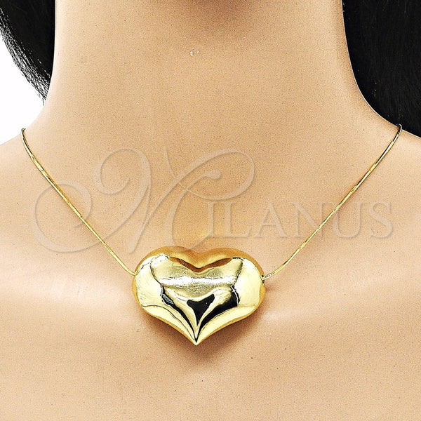 Collares con Dije 04.341.0114.18 Oro Laminado, Diseño de Corazón y Hueco, Pulido, Tono Dorado (01 MM Thickness, 18 Inches Length)