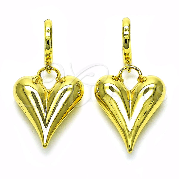 Arete Colgante 02.341.0180 Oro Laminado, Diseño de Corazón y Hueco, Pulido, Tono Dorado