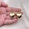 Arete Colgante 02.341.0181 Oro Laminado, Diseño de Corazón y Hueco, Pulido, Tono Dorado