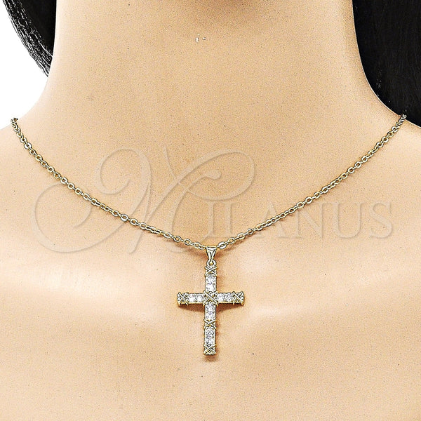 Dije Religioso 05.213.0140 Oro Laminado, Diseño de Cruz, con Zirconia Cubica Blanca, Pulido, Tono Dorado