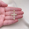 Dije Religioso 05.213.0140 Oro Laminado, Diseño de Cruz, con Zirconia Cubica Blanca, Pulido, Tono Dorado