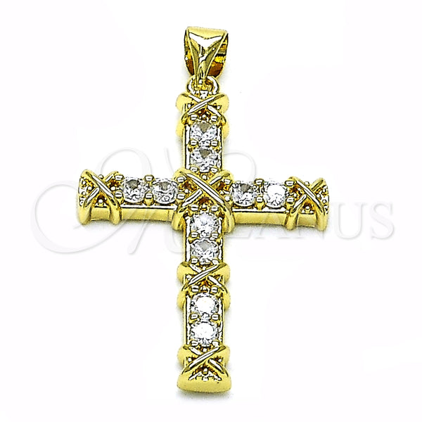 Dije Religioso 05.213.0140 Oro Laminado, Diseño de Cruz, con Zirconia Cubica Blanca, Pulido, Tono Dorado