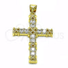 Dije Religioso 05.213.0140 Oro Laminado, Diseño de Cruz, con Zirconia Cubica Blanca, Pulido, Tono Dorado