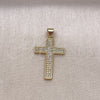 Dije Religioso 05.213.0142 Oro Laminado, Diseño de Cruz, con Micro Pave Blanca, Pulido, Tono Dorado