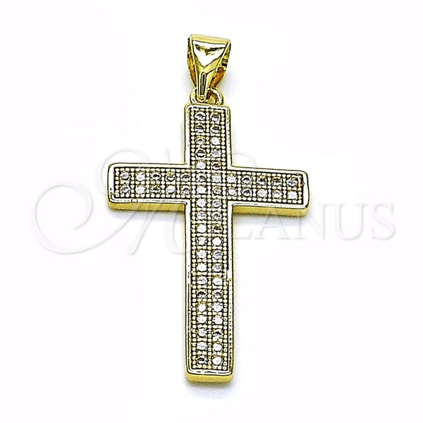 Dije Religioso 05.213.0142 Oro Laminado, Diseño de Cruz, con Micro Pave Blanca, Pulido, Tono Dorado