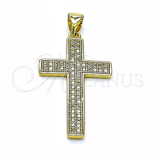 Dije Religioso 05.213.0142 Oro Laminado, Diseño de Cruz, con Micro Pave Blanca, Pulido, Tono Dorado