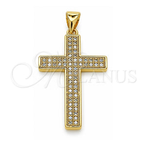 Dije Religioso 05.213.0142 Oro Laminado, Diseño de Cruz, con Micro Pave Blanca, Pulido, Tono Dorado