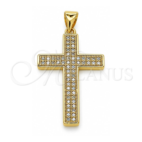 Dije Religioso 05.213.0142 Oro Laminado, Diseño de Cruz, con Micro Pave Blanca, Pulido, Tono Dorado