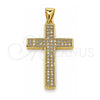Dije Religioso 05.213.0142 Oro Laminado, Diseño de Cruz, con Micro Pave Blanca, Pulido, Tono Dorado