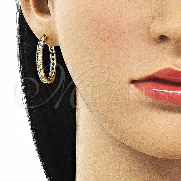 Argolla Huggie 02.213.0632.28 Oro Laminado, con Blanca Micro Pave, Pulido, Tono Dorado