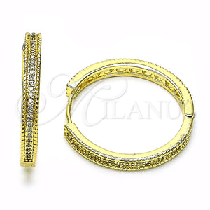 Argolla Huggie 02.213.0632.28 Oro Laminado, con Blanca Micro Pave, Pulido, Tono Dorado