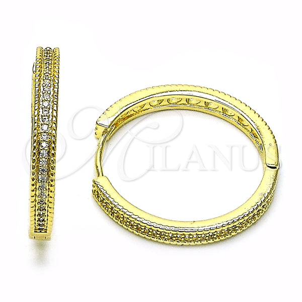 Argolla Huggie 02.213.0632.28 Oro Laminado, con Blanca Micro Pave, Pulido, Tono Dorado