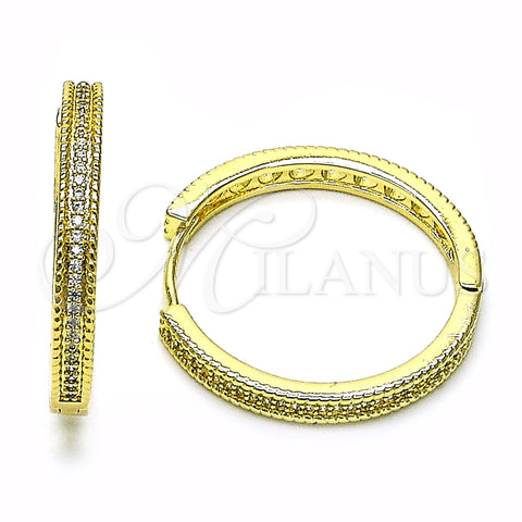 Argolla Huggie 02.213.0632.28 Oro Laminado, con Blanca Micro Pave, Pulido, Tono Dorado
