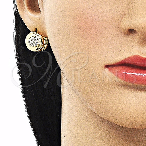Argolla Huggie 02.213.0633.14 Oro Laminado, con Blanca Micro Pave, Pulido, Tono Dorado