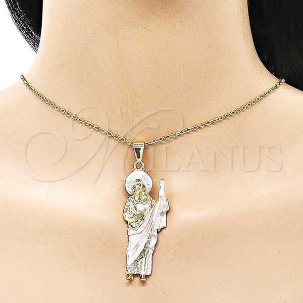 Dije Religioso 05.213.0062.1 Oro Laminado, Diseño de San Judas, Diamantado, Tres Tonos