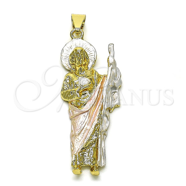 Dije Religioso 05.213.0062.1 Oro Laminado, Diseño de San Judas, Diamantado, Tres Tonos