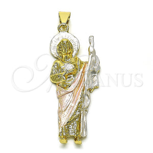 Dije Religioso 05.213.0062.1 Oro Laminado, Diseño de San Judas, Diamantado, Tres Tonos