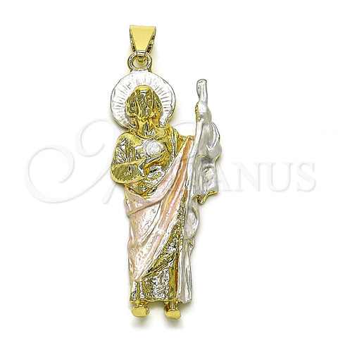 Dije Religioso 05.213.0062.1 Oro Laminado, Diseño de San Judas, Diamantado, Tres Tonos
