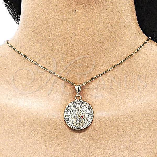 Dije Religioso 05.213.0146 Oro Laminado, Diseño de Caridad del Cobre, con Granate Cristal, Diamantado, Tono Dorado
