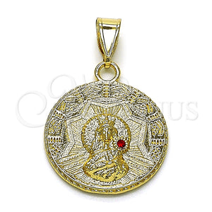 Dije Religioso 05.213.0146 Oro Laminado, Diseño de Caridad del Cobre, con Granate Cristal, Diamantado, Tono Dorado