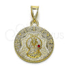 Dije Religioso 05.213.0146 Oro Laminado, Diseño de Caridad del Cobre, con Granate Cristal, Diamantado, Tono Dorado