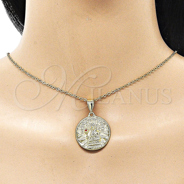 Dije Religioso 05.213.0147 Oro Laminado, Diseño de Jesus, con Granate Cristal, Diamantado, Tono Dorado